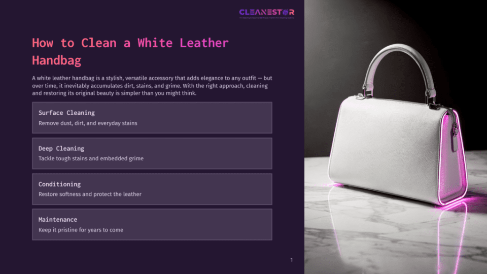 1 How To Clean A White Leather Handbag A Luxurious White Leather Handbag With Pink Neon Light Accents Sits On A Marble Surface, Showcasing The &Quot;How To Clean A White Leather Handbag&Quot; Guide.