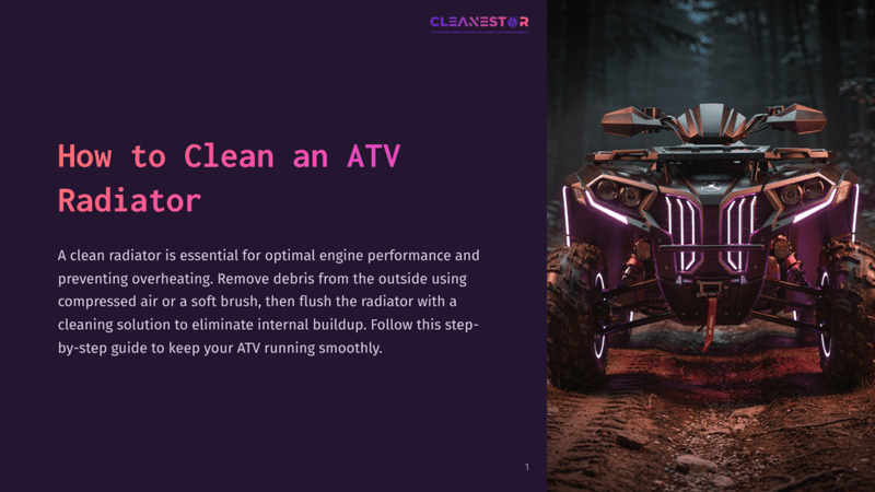1 How To Clean An Atv Radiator Front View Of A Dark Atv With Purple Led Accents On A Dirt Path, With The Title &Quot;How To Clean An Atv Radiator&Quot; Overlaid On The Left.