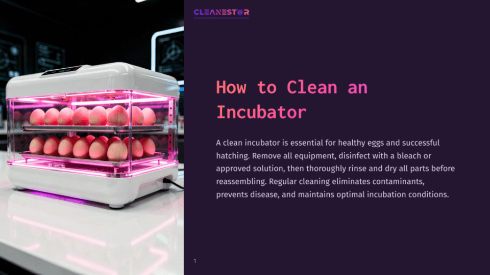 1 How To Clean An Incubator A White And Pink Cleanestor Incubator With Two Shelves Of Eggs Glows Under Pink Led Lights. Text Reads &Quot;How To Clean An Incubator.