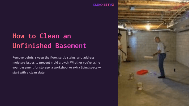 1 How To Clean An Unfinished Basement Man In A White T-Shirt And Jeans Painting The Concrete Floor Of An Unfinished Basement With A Roller. The Basement Has Exposed Joists And Pipes Overhead.