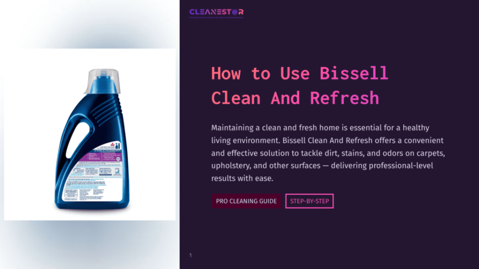 1 How To Use Bissell Clean And Refresh Blue Bottle Of Bissell Clean And Refresh Carpet Cleaner With White Label And Blue Cap On White Background