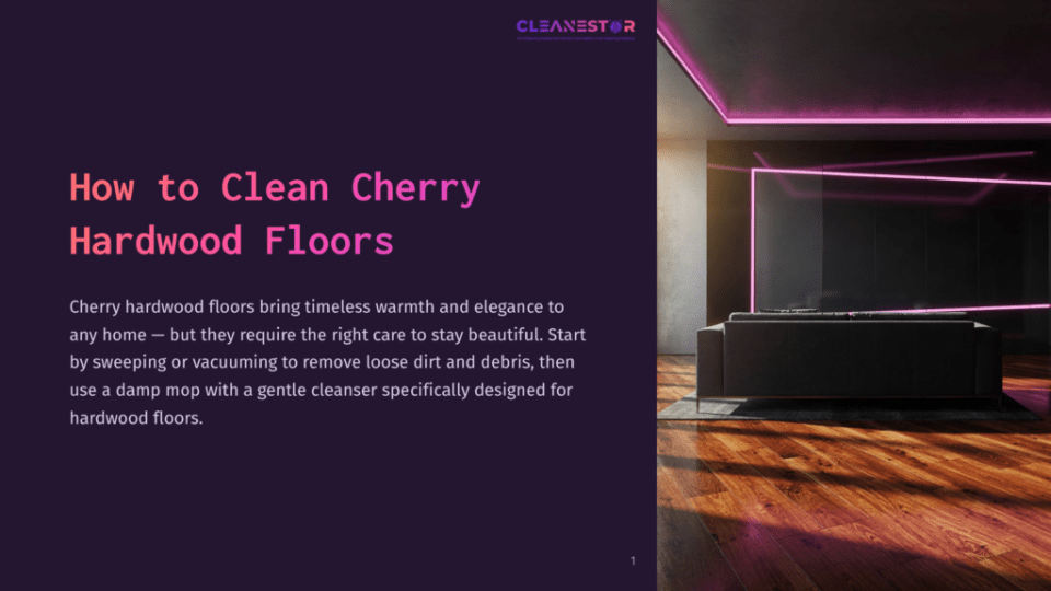 1 How To Clean Cherry Hardwood Floors Modern Living Room With Cherry Hardwood Floors, Featuring Purple-Lit Ceiling Edges And A Sleek, Dark Sofa Against A Minimalistic Backdrop.
