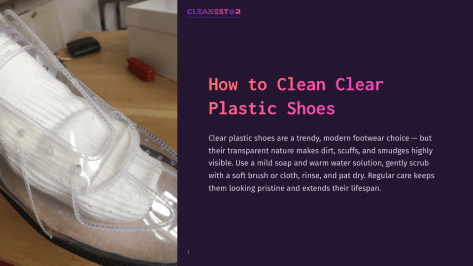 1 How To Clean Clear Plastic Shoes Clear Plastic Shoe With White Laces On A Wooden Surface, Showcasing Its Shiny Exterior And Minimalist Design.