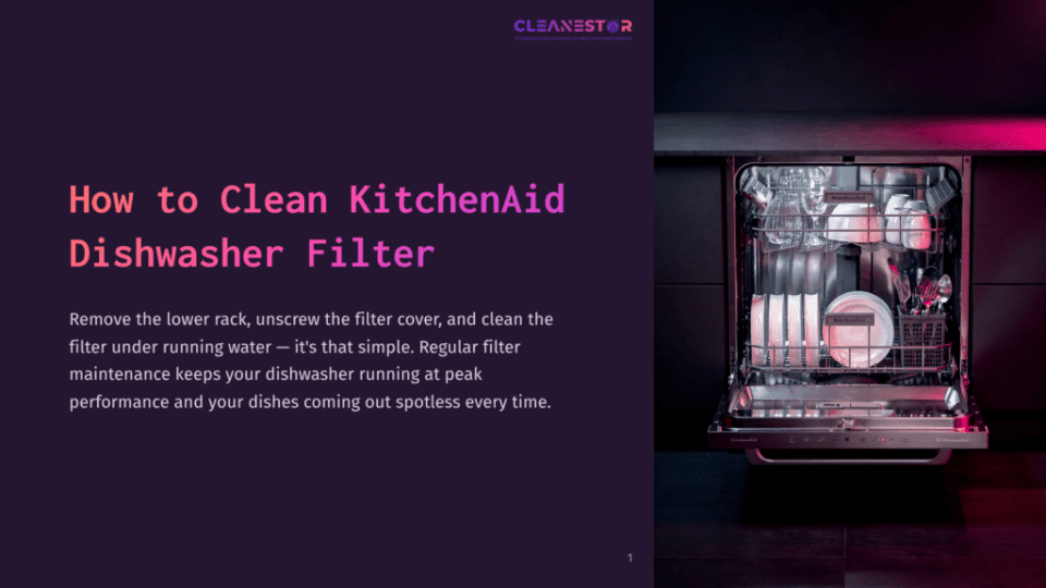 A Kitchenaid Dishwasher With The Lower Rack Removed, Displaying Clean Dishes And A Visible Filter Area On The Bottom.