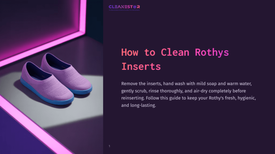 1 How To Clean Rothys Inserts A Pair Of Purple Rothy'S Shoes With Blue Soles Placed On A Dark Surface, Illuminated By Vibrant Pink And Purple Background Lighting.