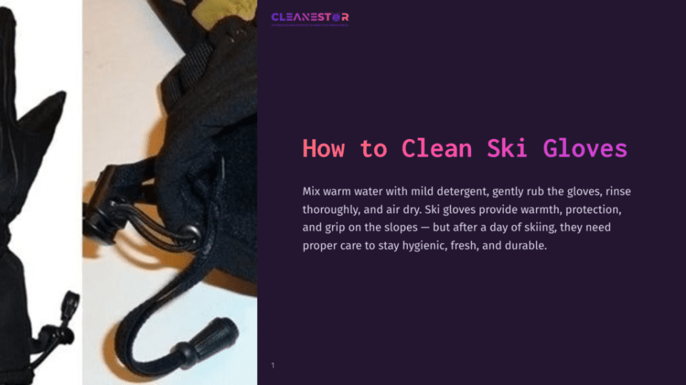 1 How To Clean Ski Gloves A Close-Up Of A Black Ski Glove With An Adjustable Cuff And A Second Glove Partially Visible, Set Against A White Background.