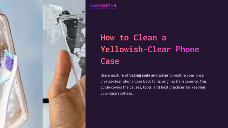 1 How To Clean A Yellowish Clear Phone Case A Hand Holds A Partially Transparent Phone Case With A Toothbrush, Surrounded By Cleaning Supplies Against A Dark Background.