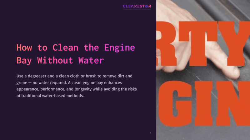 1 How To Clean The Engine Bay Without Water Title Slide For &Quot;How To Clean The Engine Bay Without Water&Quot; Tutorial, Featuring Text On A Dark Background And An Out-Of-Focus Orange Graphic With The Words &Quot;Dirty Gin&Quot; On The Right.