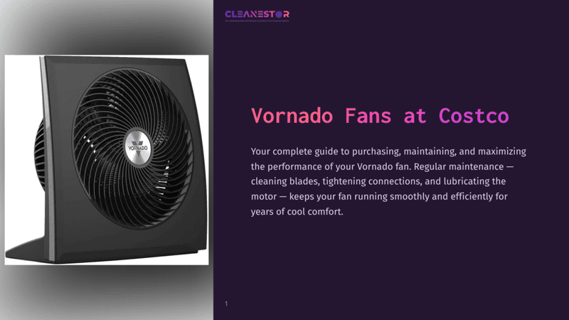 1 Vornado Fans At Costco A Black Vornado Fan Is Displayed On The Left Side Of The Image, With The Text &Quot;Vornado Fans At Costco&Quot; And &Quot;Cleanestor&Quot; Prominently Featured On The Right.
