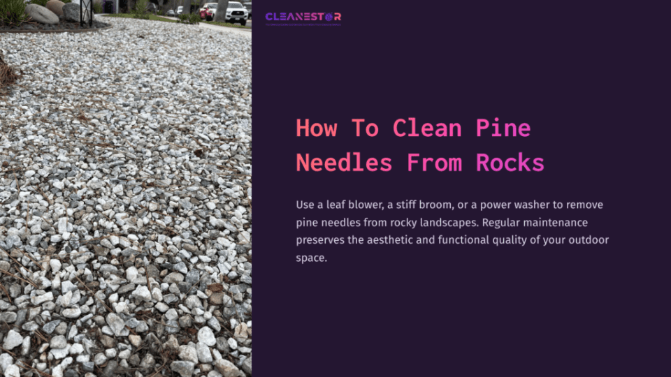 1 How To Clean Pine Needles From Rocks A Ground Level View Of A Rocky Landscape With White And Gray Stones, Partly Covered With Scattered Pine Needles And A Blurred Background Of Greenery.