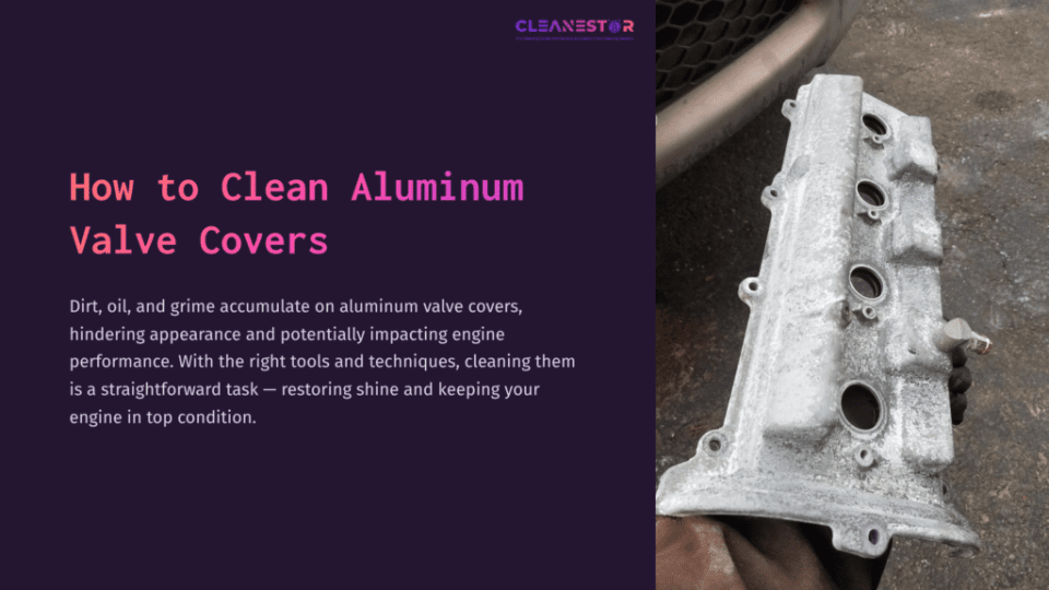 1 How To Clean Aluminum Valve Covers Close-Up Of A Worn Aluminum Valve Cover With Dirt And Grime, Showing Textured Surface And Metallic Finish Against A Dark Background.