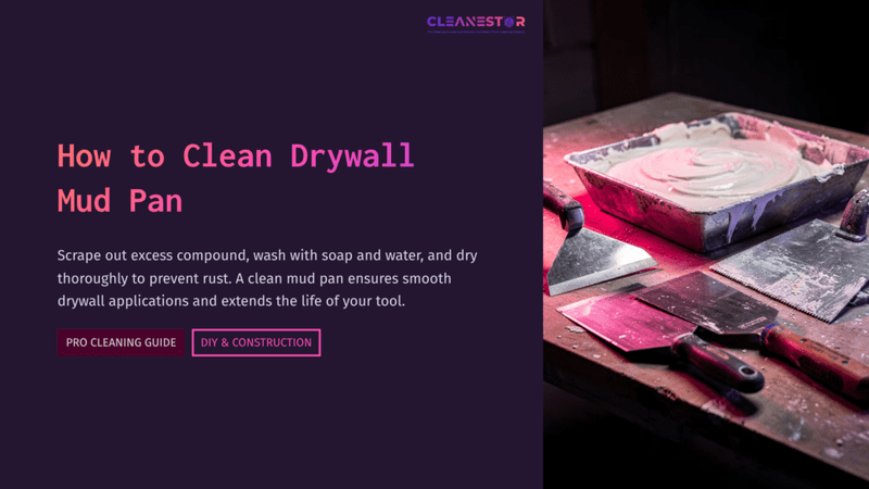 1 How To Clean Drywall Mud Pan A Dirty Drywall Mud Pan Sits On A Wooden Surface With A Spatula And Brush Beside It, Illuminated By Pink Light.