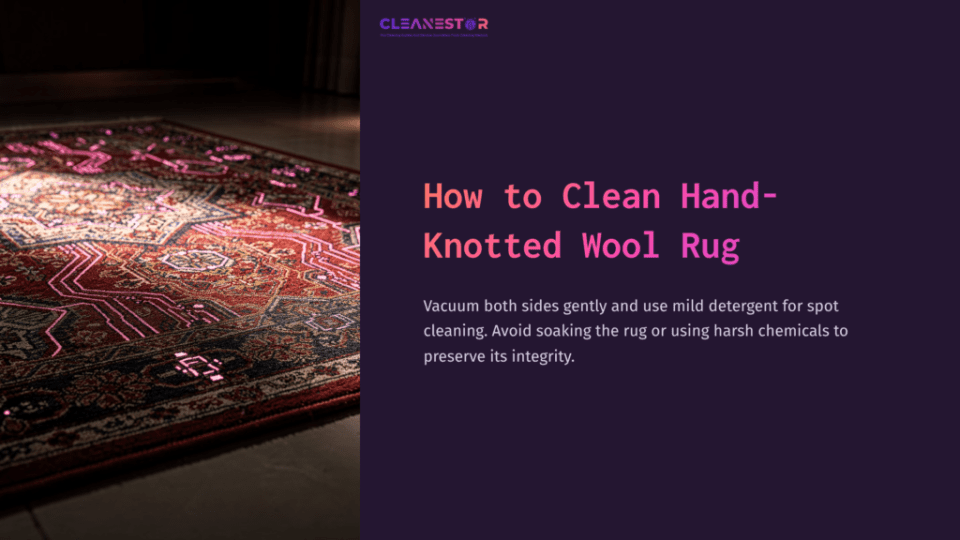 1 How To Clean Hand Knotted Wool Rug A Vibrant Hand-Knotted Wool Rug With Intricate Patterns Is Illuminated In A Dimly Lit Room, Showcasing Its Rich Colors And Textures.