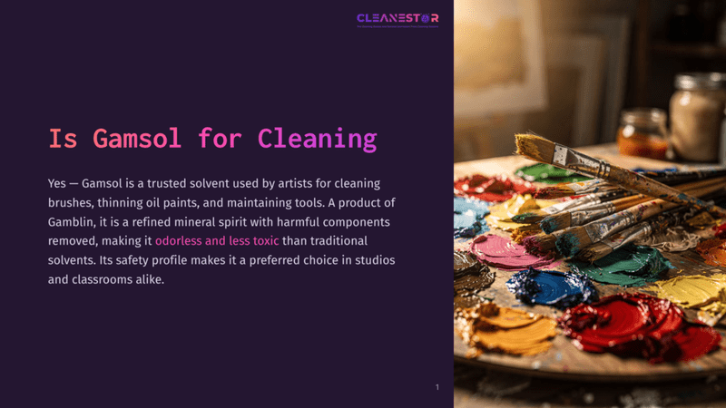 1 Is Gamsol For Cleaning A Palette Of Vibrant Oil Paints In Red, Yellow, Blue, And Green, With An Assortment Of Well-Used Paintbrushes Resting On Top, Ready For Artistic Creation.