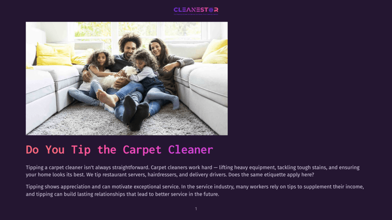 1 Do You Tip The Carpet Cleaner A Happy Family With Two Young Children And A Dog Relax On A Plush, Light-Colored Sofa In A Sunlit Living Room, Enjoying A Moment Of Togetherness.
