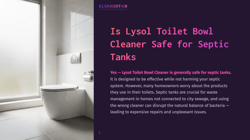 1 Is Lysol Toilet Bowl Cleaner Safe For Septic Tanks A Modern, Clean Bathroom With A White Toilet And Large Window. The Text Overlay Asks &Quot;Is Lysol Toilet Bowl Cleaner Safe For Septic Tanks?&Quot; And States &Quot;Yes - Lysol Toilet Bowl Cleaner Is Generally Safe For Septic Tanks.