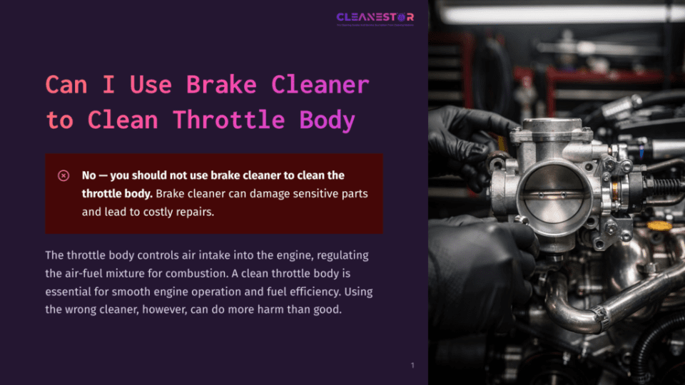 1 Can I Use Brake Cleaner To Clean Throttle Body No - You Should Not Use Brake Cleaner To Clean The Throttle Body. Brake Cleaner Can Damage Sensitive Parts And Lead To Costly Repairs.&Quot; A Mechanic In Black Gloves Works On A Car'S Throttle Body Assembly, Highlighting The Danger Of Using Brake Cleaner.