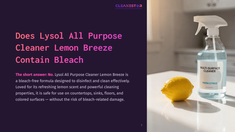 1 Does Lysol All Purpose Cleaner Lemon Breeze Contain Bleach A Bottle Of Lysol All Purpose Cleaner Lemon Breeze Sits On A Countertop Next To A Fresh Lemon. The Bottle Has A Blue Liquid And A White Spray Nozzle, And The Label Reads &Quot;Multi-Surface Cleaner Fresh Citrus.