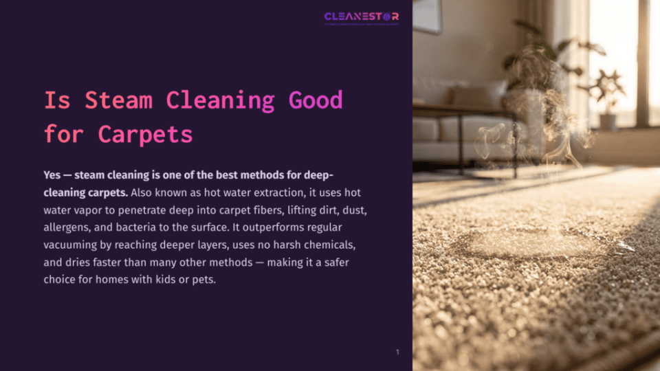 1 Is Steam Cleaning Good For Carpets Steam Rising From A Carpet During A Deep Cleaning Process, Highlighting The Effectiveness Of Steam Cleaning For Carpets.