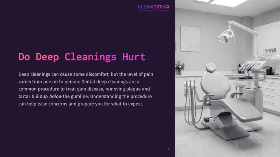 1 Do Deep Cleanings Hurt A Modern Dental Operatory With A White Dental Chair, Overhead Light, And Dental Tools. Text Overlay Reads &Quot;Do Deep Cleanings Hurt?&Quot;.