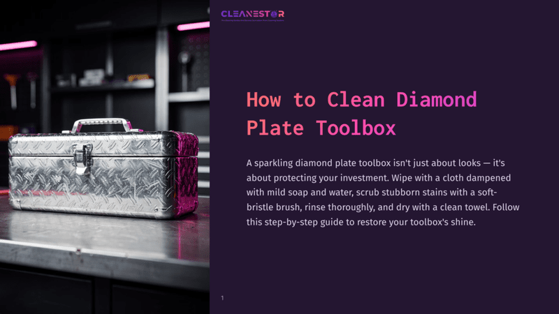 1 How To Clean Diamond Plate Toolbox A Shiny Silver Diamond Plate Toolbox Sits On A Dark Countertop In A Workshop, With A Purple And Pink Gradient Background And The Text &Quot;Cleanestor How To Clean Diamond Plate Toolbox&Quot; Visible.