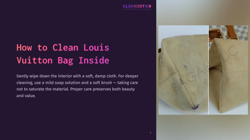 1 How To Clean Louis Vuitton Bag Inside Close-Up Of A Dirty Louis Vuitton Bag Interior Before And After Cleaning. The Left Shows A Beige Suede-Like Material With Blue Ink Stains, While The Right Shows The Cleaned Material.