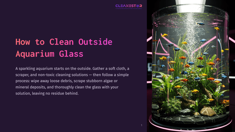 1 How To Clean Outside Aquarium Glass A Tall, Cylindrical Aquarium With Vibrant Blue, Yellow, And Orange Fish Swimming Among Lush Green Plants And Bubbling Aerators. The Aquarium Is Illuminated By Soft Pink And Purple Lighting.