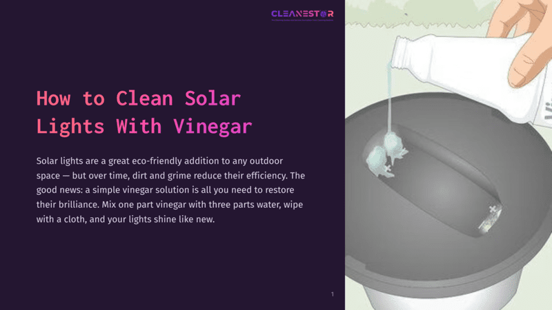 1 How To Clean Solar Lights With Vinegar Close-Up Of A Hand Pouring White Vinegar From A Bottle Into A Gray Basin Containing Two White Cleaning Sponges And Some Water, Illustrating How To Clean Solar Lights With Vinegar.