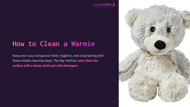 1 How To Clean A Warmie A Fluffy, Light Gray Teddy Bear Sits On A White Background, With The Text &Quot;How To Clean A Warmie&Quot; And Cleaning Instructions On The Left Side Of The Image.