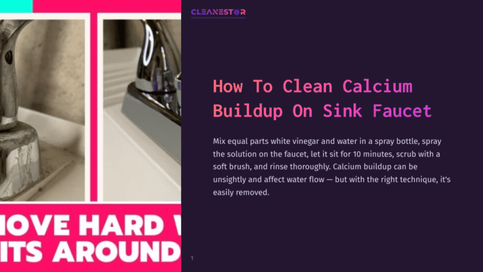 1 How To Clean Calcium Buildup On Sink Faucet A Spray Bottle With A Cleaning Solution Next To A Chrome Sink Faucet, Showcasing Visible Calcium Buildup On The Faucet'S Spout.
