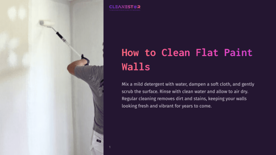 1 How To Clean Flat Paint Walls A Person Using A Roller To Clean A Flat White Wall, Wearing Gray Pants And A White Shirt, With A Clean, Bright Background.