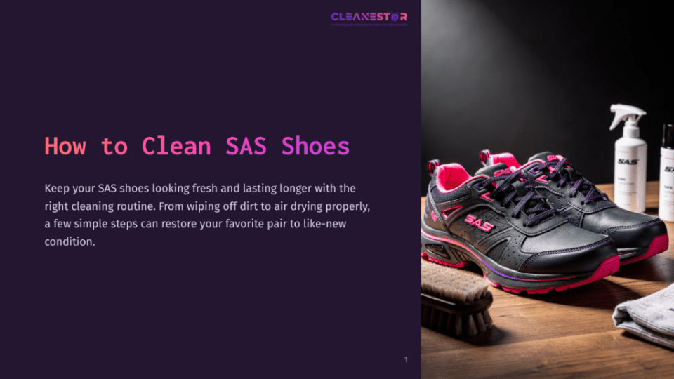 1 How To Clean Sas Shoes Black Sas Shoes With Pink Accents, A Wood Brush, And Cleaning Products On A Dark Background, Emphasizing Care And Maintenance.