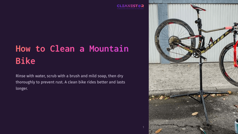 1 How To Clean A Mountain Bike A Mountain Bike Hanging Upside Down, Red And Black Colors Visible, With A Concrete Background And Scattered Leaves On The Ground.