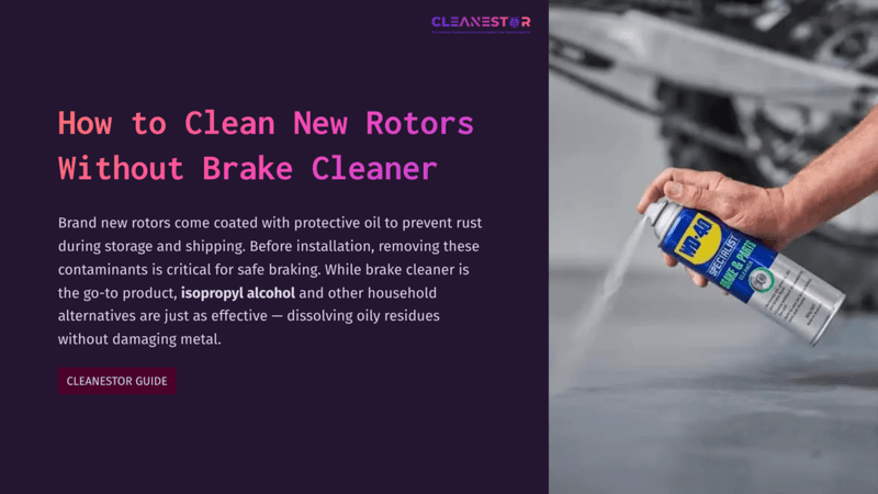 1 How To Clean New Rotors Without Brake Cleaner A Person Spraying A Can Of Cleaner Onto A Brake Rotor, Showcasing Gray Metal With A Protective Oil Coating, Set Against A Blurred Background.
