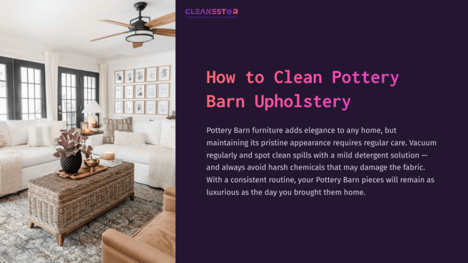 1 How To Clean Pottery Barn Upholstery Bright Living Room Featuring A Light Sofa, Woven Coffee Table, And Warm-Toned Decor Under A Ceiling Fan, Conveying A Cozy Atmosphere.