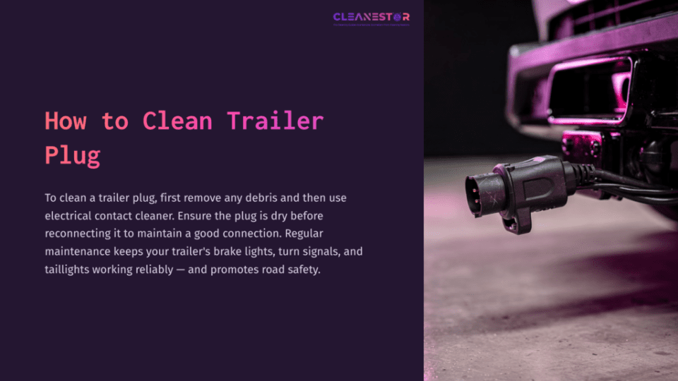 1 How To Clean Trailer Plug Close-Up Of A Trailer Plug Connected To A Vehicle, With A Focus On Its Clean, Black Surface Against A Dark Background.