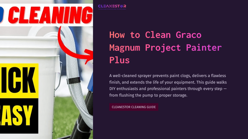 1 How To Clean Graco Magnum Project Painter Plus A Close-Up Of A Paint Sprayer Connected To A Hose, With A White Bucket In The Background, Emphasizing Ease Of Cleaning.