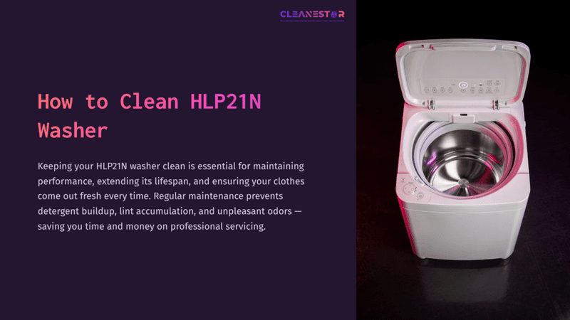 1 How To Clean Hlp21N Washer A White Hlp21N Washer With A Silver Drum, Positioned On A Dark Background, Highlighting Its Sleek Design And Maintenance Importance.