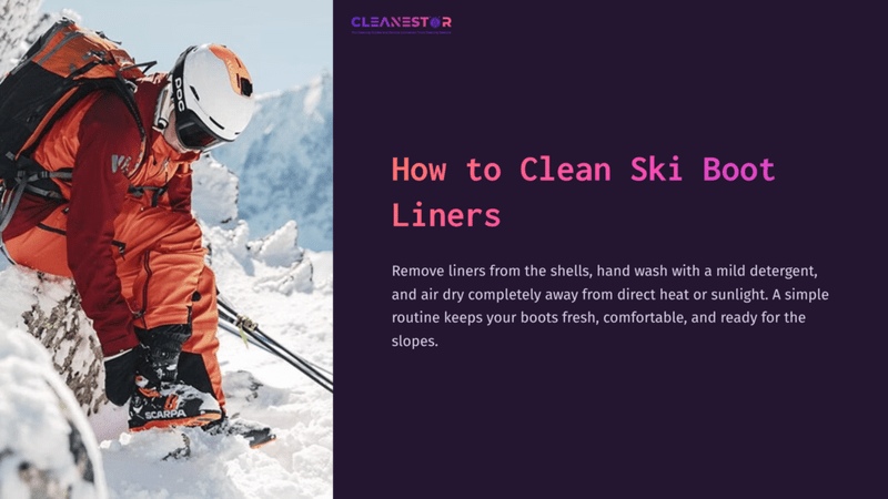 1 How To Clean Ski Boot Liners A Skier In Orange Gear Navigates Through Snowy Terrain, Showcasing Ski Equipment Against A Bright Blue Sky And Mountains.
