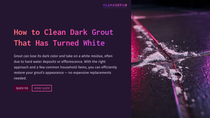 1 How To Clean Dark Grout That Has Turned White 1 Close-Up Of Dark Grout On Tiles, Showing White Discoloration And Cleaning Supplies Nearby. Background Features A Dark Floor For Contrast.