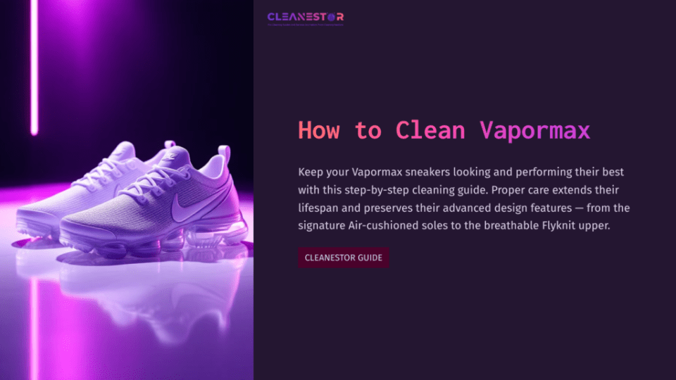 1 How To Clean Vapormax White Nike Vapormax Sneakers On A Reflective Surface, Illuminated By Vibrant Purple Lighting, Alongside The Title &Quot;How To Clean Vapormax.&Quot;