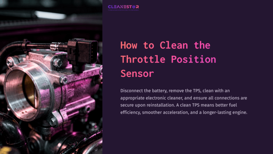 1 How To Clean The Throttle Position Sensor A Close-Up View Of A Throttle Position Sensor With A Metallic Finish, Surrounded By Mechanical Components, Against A Dark Purple Background.