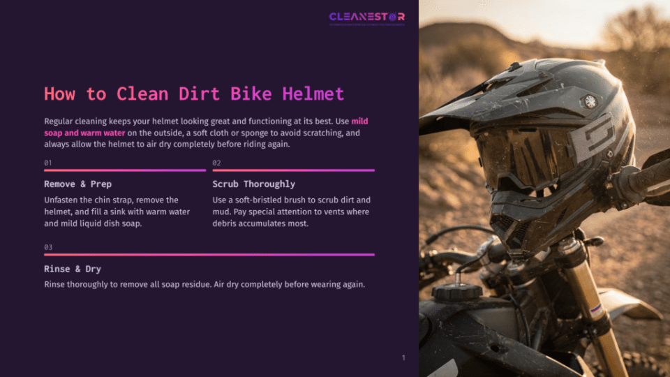 1 How To Clean Dirt Bike Helmet Close-Up Of A Black And Grey Dirt Bike Helmet With A Tinted Visor, Resting On A Dusty, Sun-Drenched Desert Landscape. The Helmet Is Angled Towards The Camera, With The Visor Slightly Open, Revealing The Dark Interior. The Background Shows A Blurred Desert Scene With Dry Brush And Sunlight.