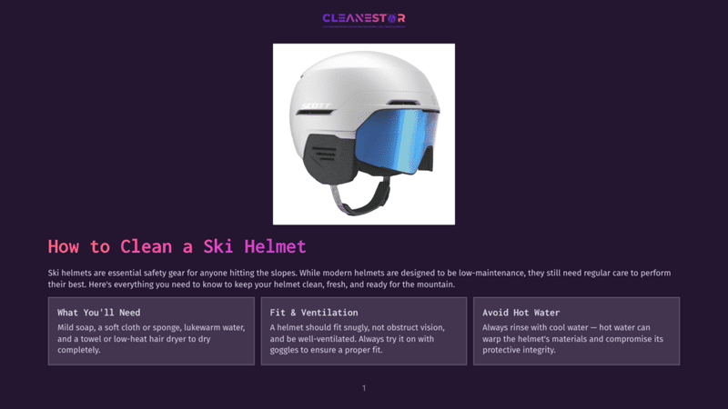1 How To Clean A Ski Helmet A White And Blue Ski Helmet With A Tinted Visor Sits On A Dark Background, With Text Overlaying The Bottom: &Quot;How To Clean A Ski Helmet&Quot; And Sections On Cleaning, Fit, And Avoiding Hot Water.