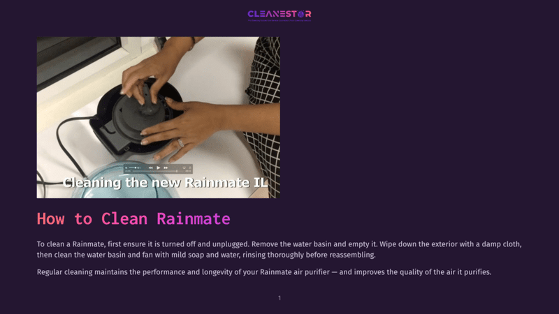 1 How To Clean Rainmate Person Wearing A Black And White Checkered Shirt Cleaning A Rainmate Ii, A Water-Based Air Purifier, With A Damp Cloth While Standing In Front Of A White Surface.