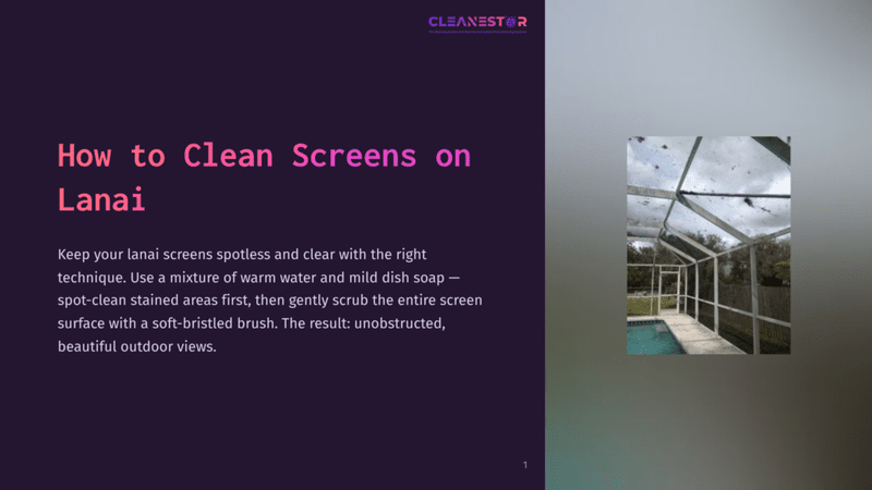 1 How To Clean Screens On Lanai A Dirty Lanai Screen Enclosure With A Swimming Pool Visible In The Background. The Screens Are Covered In Dirt And Debris, Obscuring The Outdoor View.