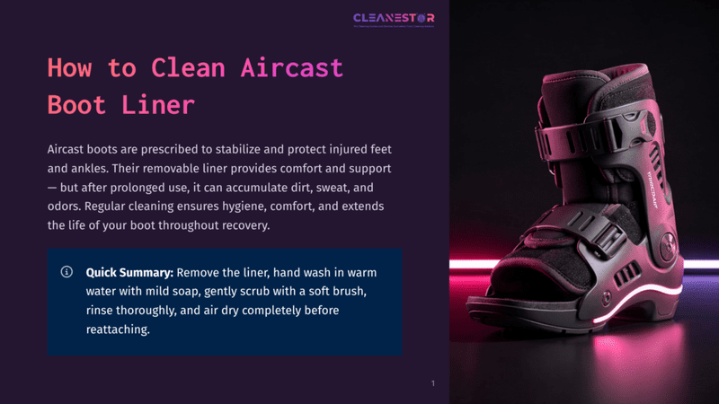 1 How To Clean Aircast Boot Liner A Black Aircast Boot Liner Is Shown Against A Dark, Moody Background With Pink And Blue Lighting. The Boot Has Adjustable Straps And A Comfortable Inner Lining.