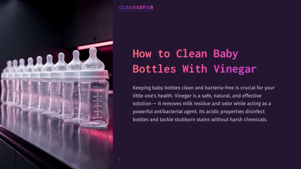 1 How To Clean Baby Bottles With Vinegar A Row Of Clean, Clear Baby Bottles With Water Droplets, Displayed On A Dark, Reflective Surface Under Pink And Purple Lighting. The Bottles Are Arranged In A Line, Showcasing Their Measurement Markings.