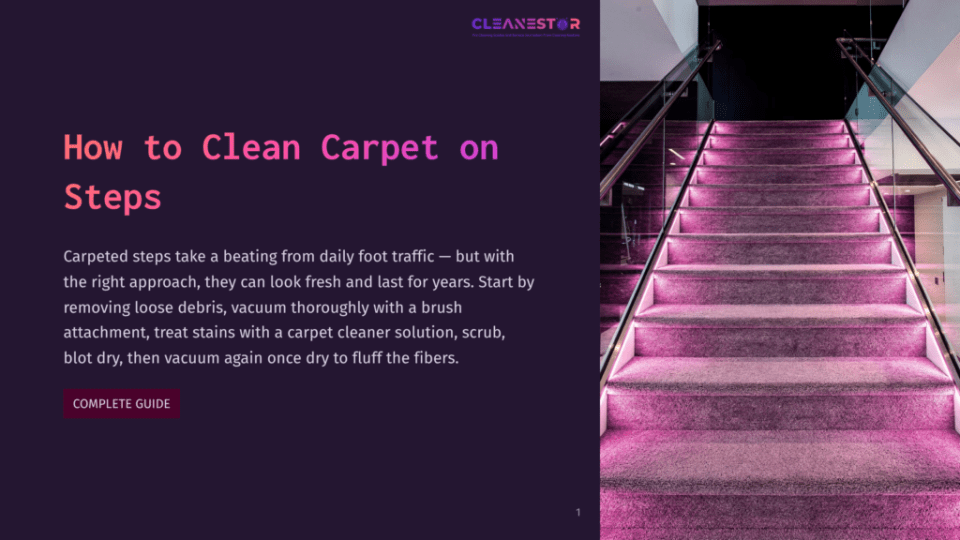 1 How To Clean Carpet On Steps A Modern, Carpeted Staircase With Purple Led Lighting, Showcasing The Title &Quot;How To Clean Carpet On Steps.
