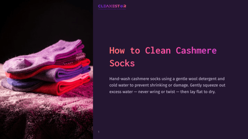 1 How To Clean Cashmere Socks Stack Of Colorful Cashmere Socks In Shades Of Purple, Pink, And Red, Resting On A Soft, Fuzzy Blanket. Text Overlay Reads &Quot;How To Clean Cashmere Socks&Quot;.
